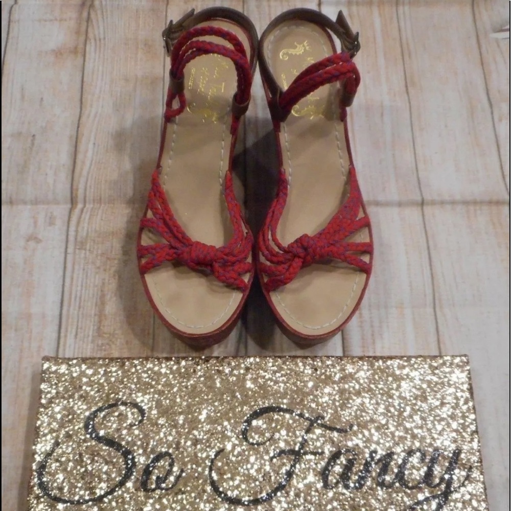 Miss Trisha of Capri sz 7.5 red wedge sandals